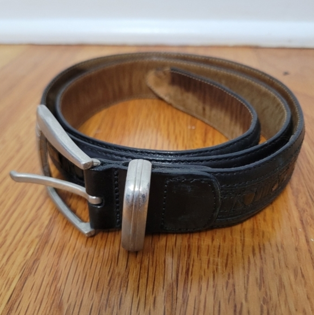 Mezlan Men's‎ Genuine Crocodile Leather Dress Belt Size 34 Black Spain Brass